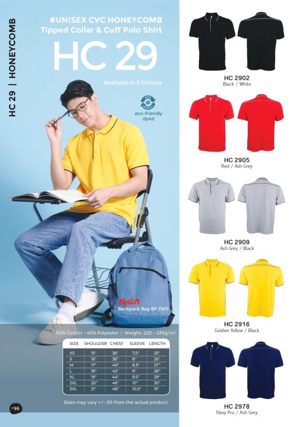Honeycomb CVC Polo Shirt Tipped Collar and Cuff - Image 3